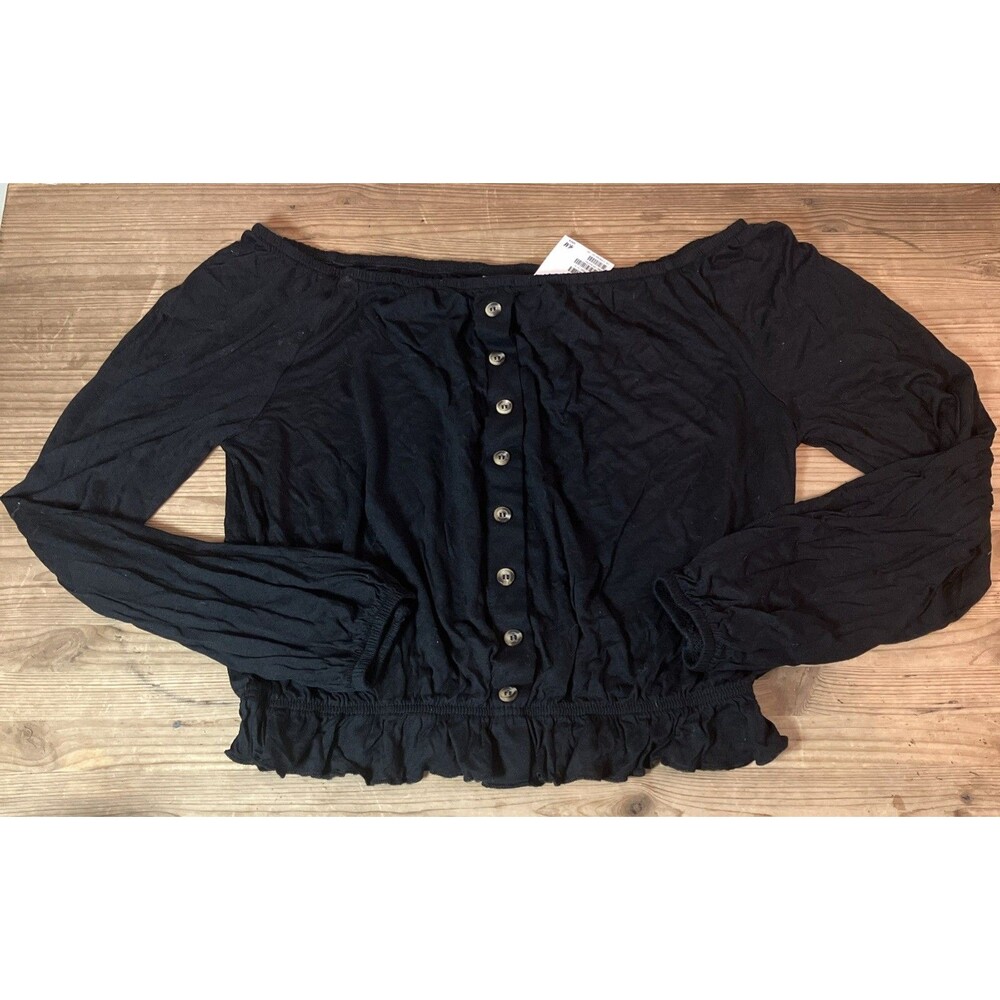 H&M Top Black Off the Shoulder Long Sleeve Cowgirl Bohemian Women's Small NWT